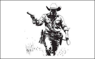 Fototapeta premium Cowboy silhouette with lasso on horse stock illustration