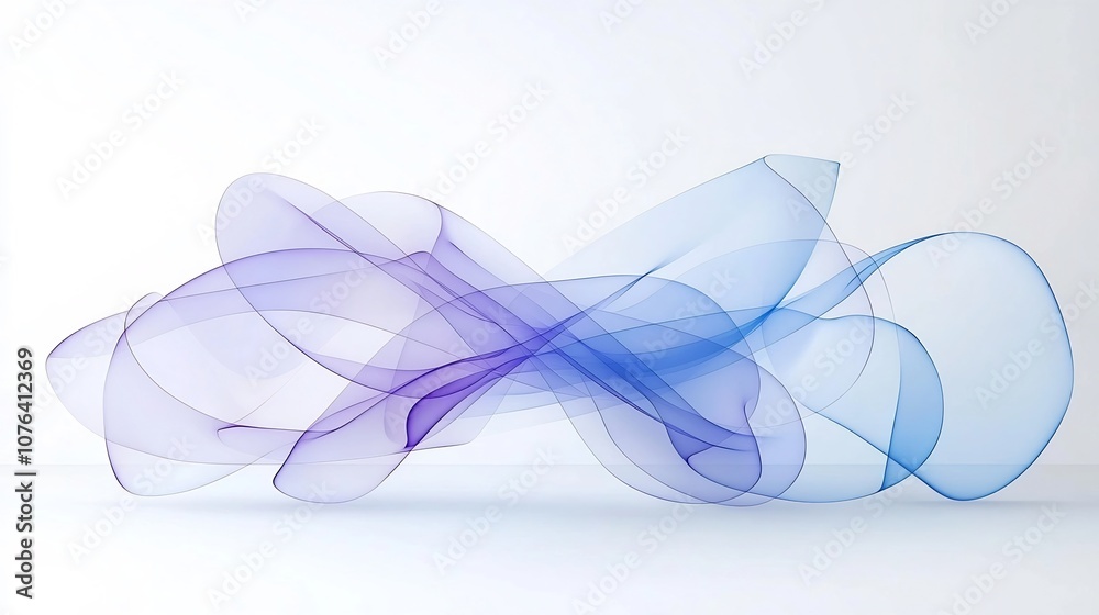 Poster Mesmerizing abstract composition featuring elegant purple smoke patterns with gentle flowing curves and soft luxurious movements creating a soothing serene atmosphere on a white background