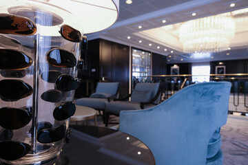 Opulent Art Deco decor interior architecture inside lobby, atrium or foyer on modern ocean liner...