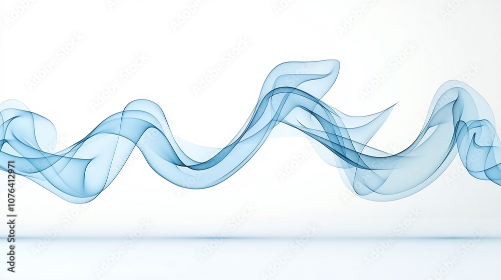 Poster Elegant and flowing blue smoke patterns with gentle graceful curves and soft luxurious movement isolated on a clean white background symbolizing tranquility serenity and a sense of premium