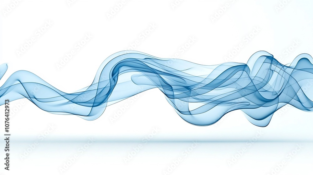Poster Elegant blue smoke patterns with gentle flowing curves and a calm warm feel symbolizing softness and luxurious movement on a white background