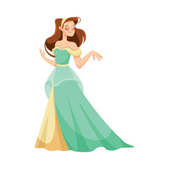 Naklejka premium Girl Princess in Pretty Dress and Attire Standing and Smiling Vector Illustration