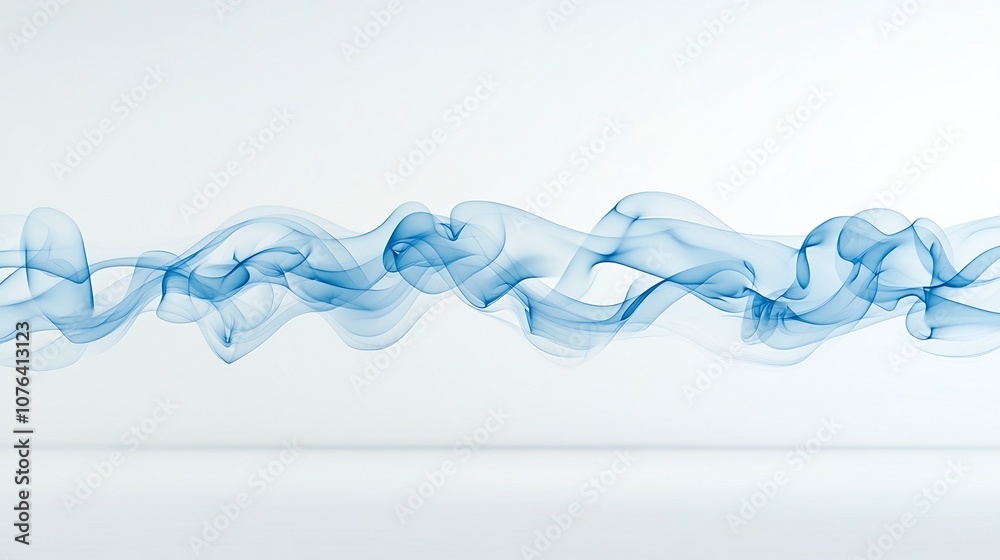 Poster Mesmerizing blue smoke drifts and flows in graceful curving patterns creating a tranquil calming abstract design on a clean white background  The ethereal