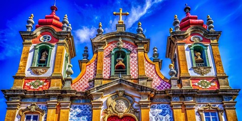 Obraz premium Captivating Macro Photography of Nossa Senhora do Rosário Church Details, Showcasing Intricate Architecture, Textures, and Natural Elements in a Stunning Close-Up Perspective