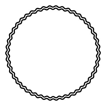 Two bold wavy lines forming a large black circle frame. Decorative border, made by two black serpentine lines. Snake-like circular frame and decorative surround. Isolated illustration. Vector.