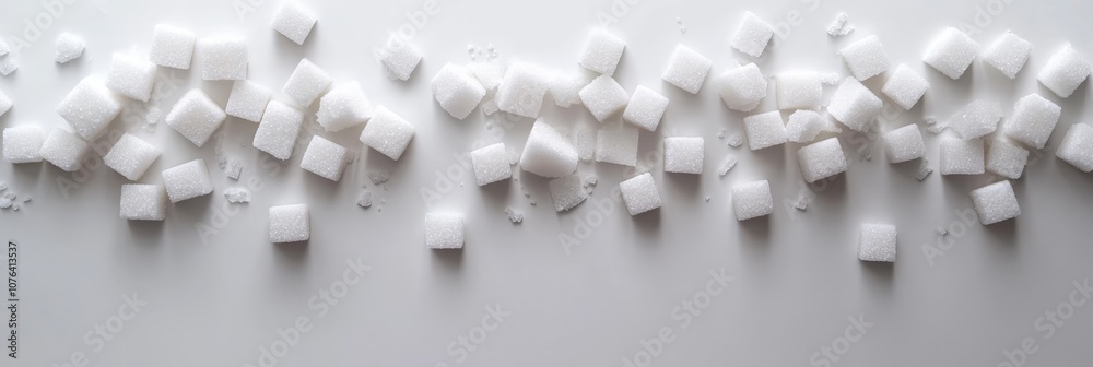 Poster white sugar cubes crumbling on seamless background representing sugar consumption and health concern