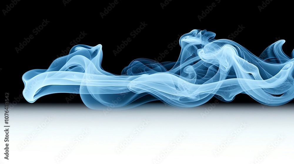 Aufkleber Delicate blue smoke swirling and flowing in elegant graceful curves floating against a clean minimalist white background  The ethereal movement and wispy misty of the smoke create a sense of calmness