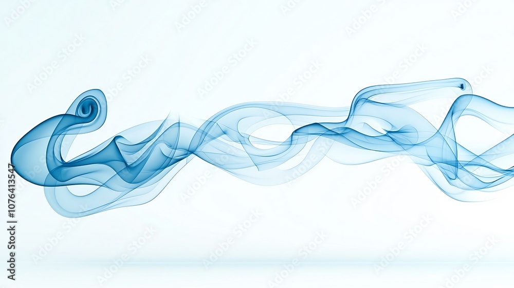 Poster delicate blue smoke swirling and flowing in elegant graceful curves floating against a serene white 