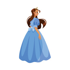 Girl Princess in Pretty Dress and Attire Standing and Smiling Vector Illustration
