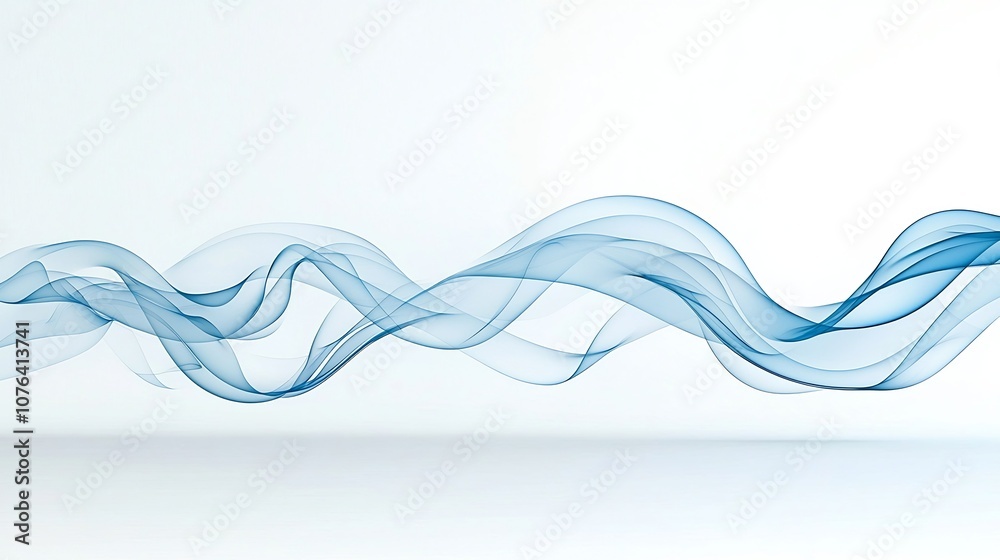Poster Captivating blue smoke with smooth flowing curves on a pristine white background capturing a gentle and elegant motion that creates a luxurious and calming effect