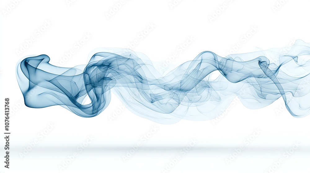 Poster soft flowing blue smoke with complex curves and graceful movement isolated on white exuding a sense 