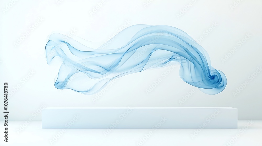 Poster Captivating blue smoke with intricate graceful curves flowing and swirling in a mesmerizing dance isolated on a pristine white background and exuding a sense of refined elegance and tranquility
