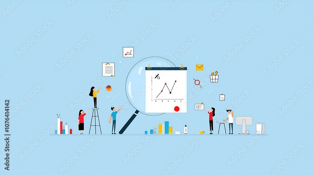 Aufkleber a team of business professionals working together in a corporate office setting using a large magnif