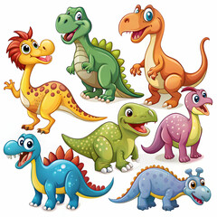 Obraz premium A delightful set of isolated cartoon dinosaur characters features various species.