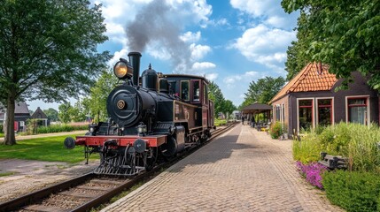 Obraz premium Vintage Steam Train at a Quaint Station