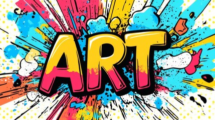 Art Explosion: A vibrant, comic-book-style illustration of the word "ART," bursting with color and energy. Perfect for projects related to creativity, expression, and artistic passion.