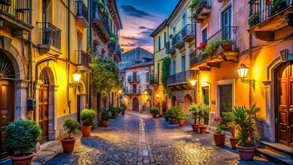 Fototapeta premium Captivating Night Photography of Latina City in Italy with Illuminated Streets, Historic Architecture, and Vibrant Nightlife Atmosphere