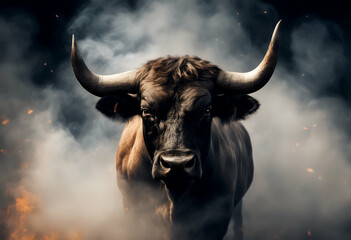 horn smoke wildlife animals fire image illustration bull olated background buffalo animal face fog cow black ai
