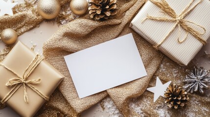 Holiday Wishes: A blank card nestled amidst festive decor, perfect for crafting a heartfelt message for the season.  