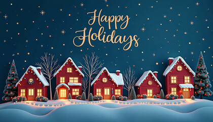Happy Holidays Cozy Christmas Village Scene