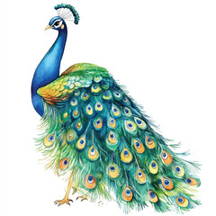 Obraz premium cute Peacock watercolor clipart illustration isolated