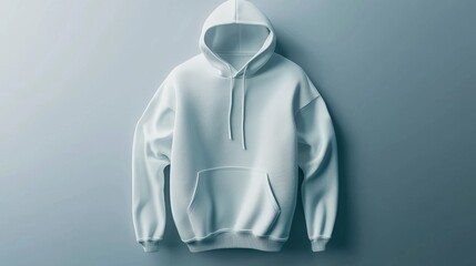 An illustration and 3D rendering of a blank men's hooded jacket with a zipper designed for print mockups, isolated on a white background