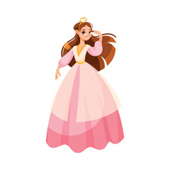 Girl Princess in Pretty Dress and Attire Standing and Smiling Vector Illustration