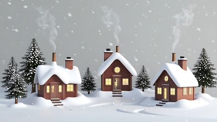 Fototapeta premium Cozy Winter Village with Snowfall