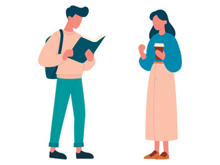 Young people, students, discussing, in different clothes set