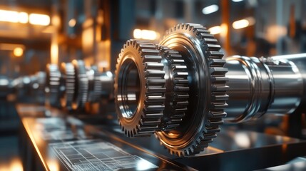 Fototapeta premium Close-Up of Large Industrial Gears and Machinery in Factory Setting