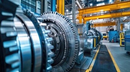 Close-Up of Large Industrial Gears and Machinery in Factory Setting