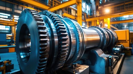 Fototapeta premium Close-Up of Large Industrial Gears and Machinery in Factory Setting