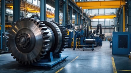 Close-Up of Large Industrial Gears and Machinery in Factory Setting