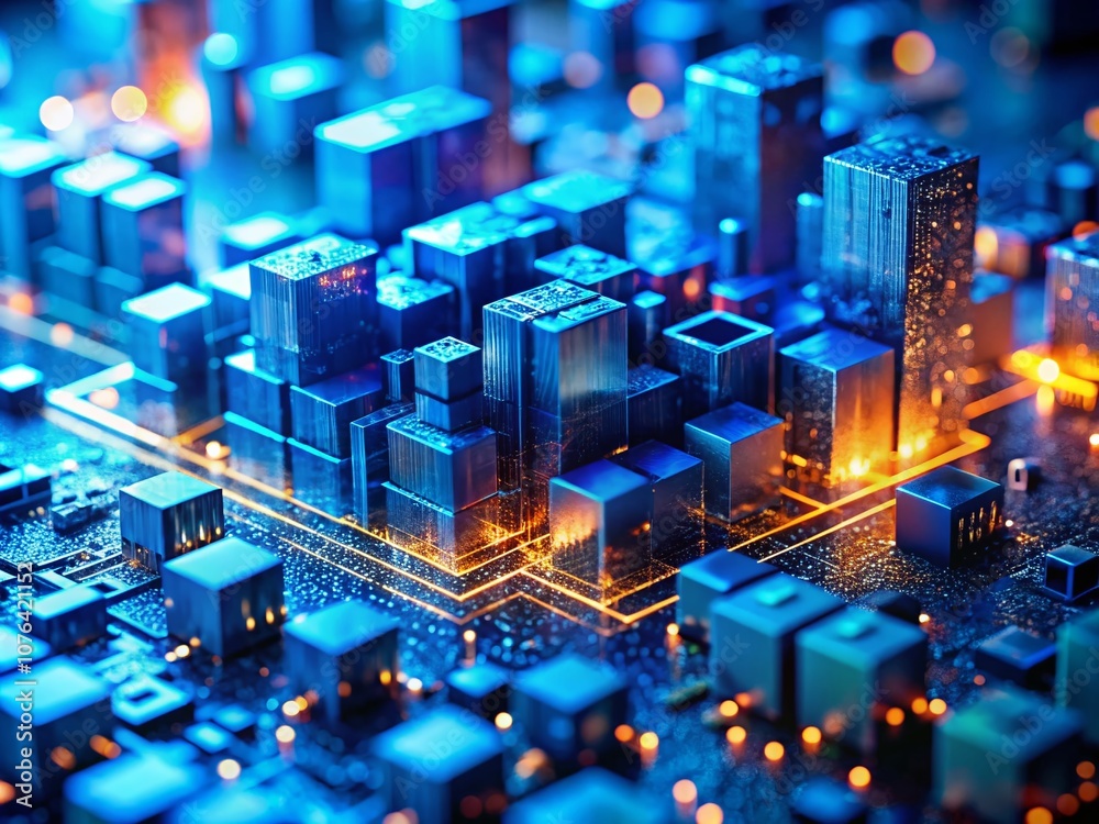 Poster captivating tilt-shift photography of generative ai code in blue, showcasing intricate patterns and 
