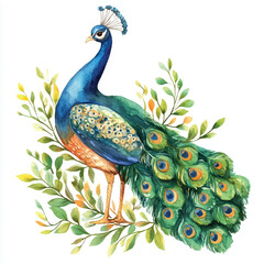 Naklejka premium cute Peacock watercolor clipart illustration isolated