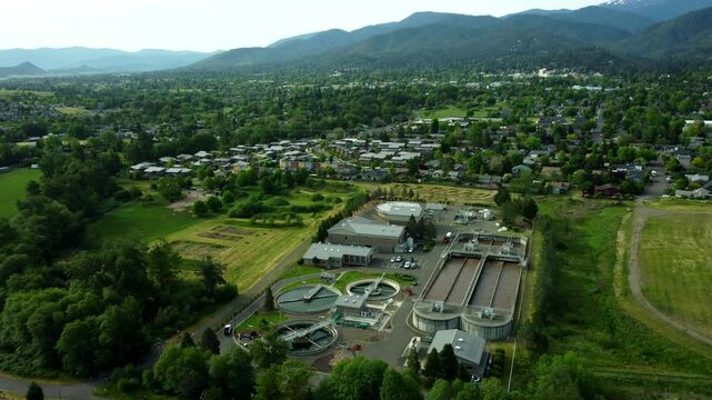 USA, OR, Ashland, WWTP, 2024-05-14 - Wastewater Treatment Plant in the North of Ashland. Camera is stationary looking South with the city in the background.