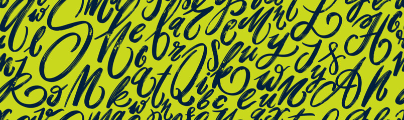 Seamless pattern brush drawn black alphabet letters. Modern brush calligraphy lettering ornament. Lowercase, uppercase vector letters hand drawn typography. Seamless Hand draw alphabet in random order