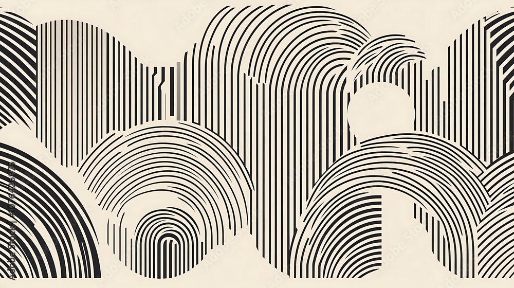 Poster abstract geometric pattern with black lines on a beige background.