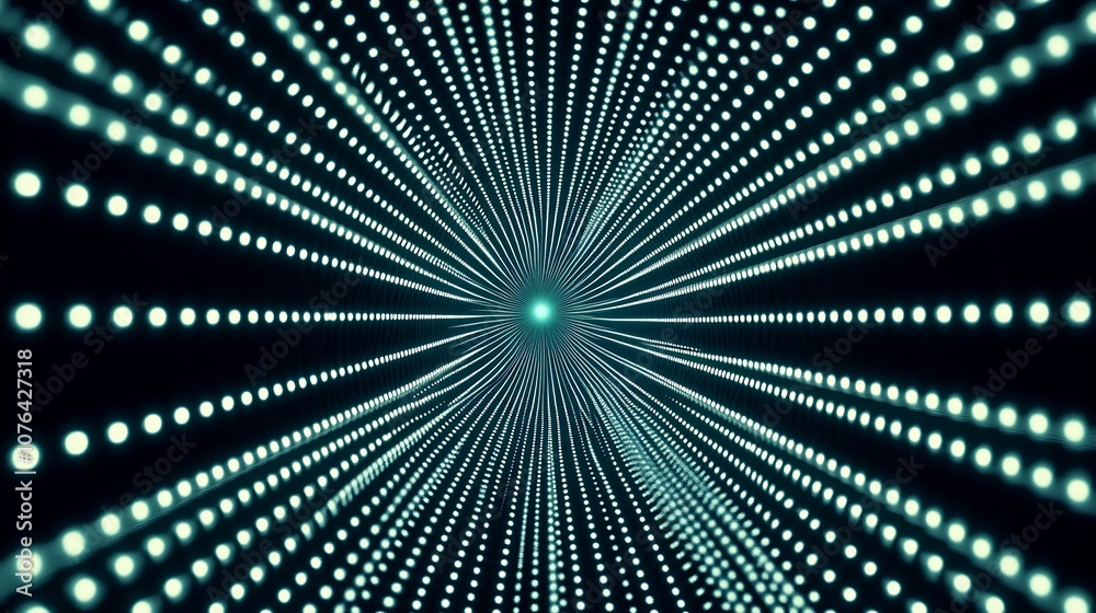 Poster abstract light tunnel with glowing dots.