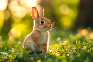 Fototapeta premium Cute Rabbit in Wildlife Setting