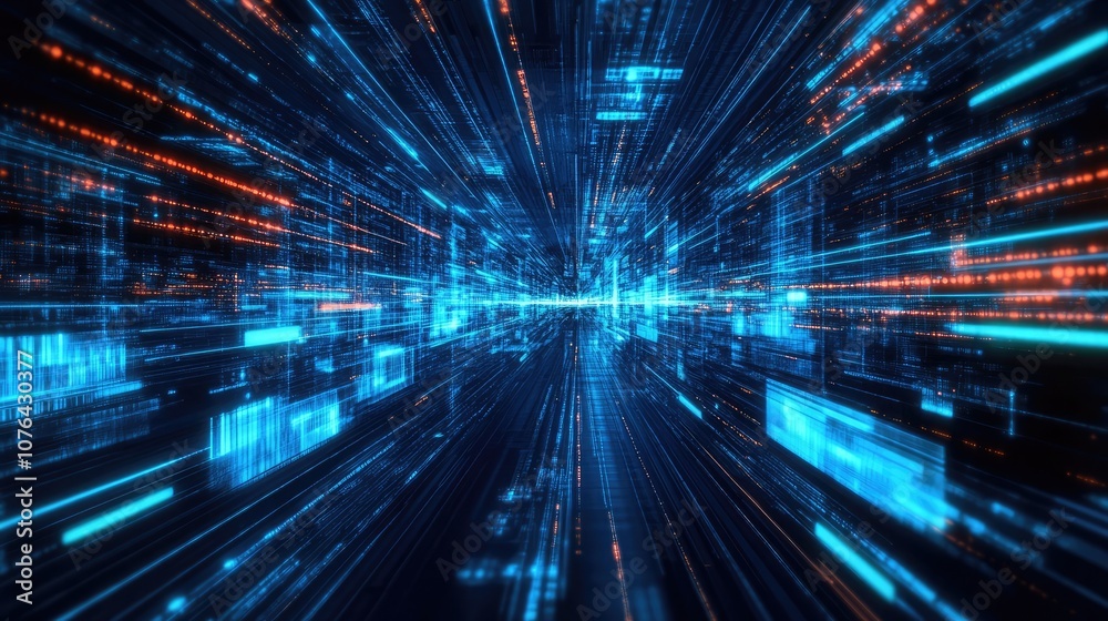 Poster abstract digital data streams in a cyberspace. an abstract image with a futuristic aesthetic.