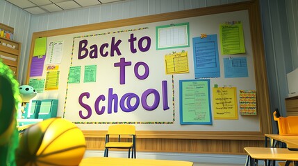 A well-organized classroom with colorful charts and a cheerful "Back to School" sign promoting a welcoming environment