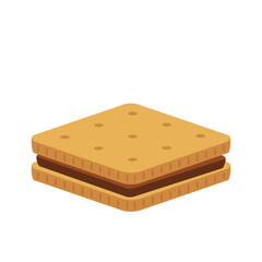 Square crackers.  Crackers vector isolated. Illustration of food, snacks. Sandwich cookies with chocolate fill.