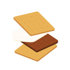 Chocolate bar and graham crackers. S'more graham cracker, chocolate, and marshmallow.