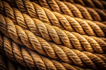 Closeup of Low Light Brown Rope Texture with Vertical Gradient Pattern for Artistic Home Decor and Textile Backgrounds
