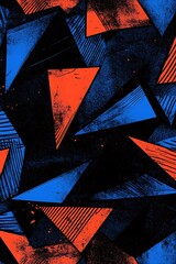 Abstract Geometric Design Featuring Orange and Blue Triangular Patterns on a Colorful Backdrop