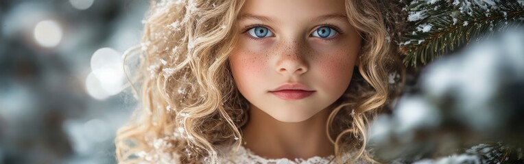 Obraz premium Beautiful Victorian girl by Christmas tree with vintage charm