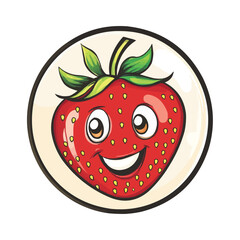 Obraz premium Cartoon Strawberry Logo vector illustration in stylish circle