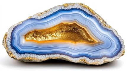 Beautiful Cross-Section of Blue and Gold Agate with Intricate Patterns and Natural Stone Texture, Perfect for Decorative and Artistic Uses