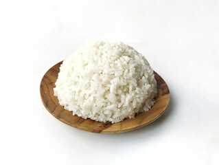 White rice rice on a plate isolated on white background 